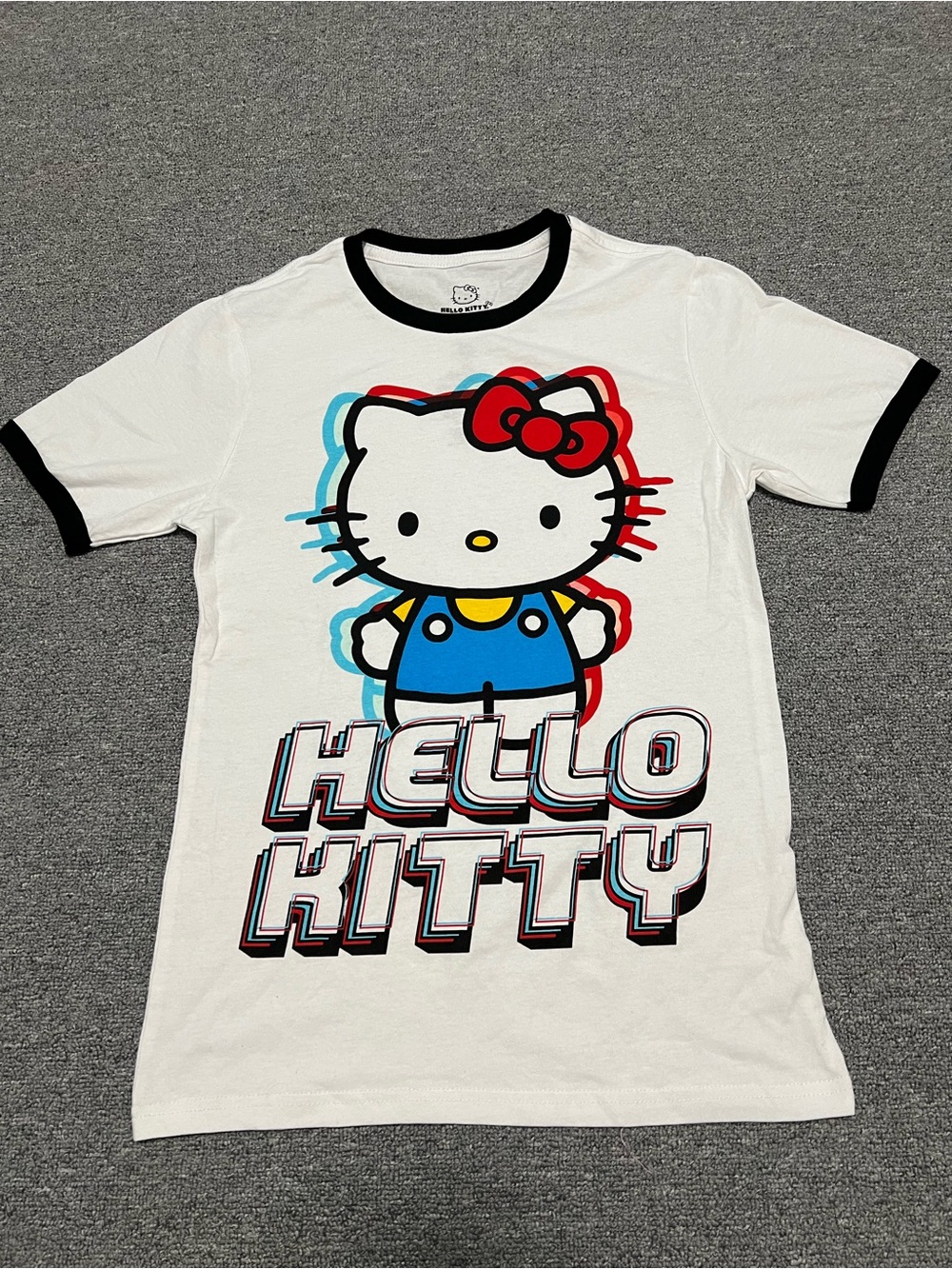White Hello Kitty Graphic Tee with Black Trim - Adult